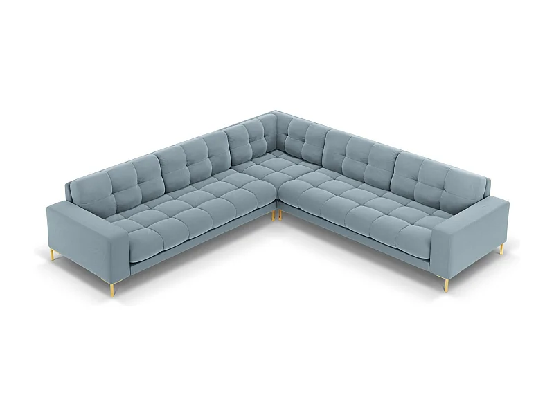 Cosmopolitan Design - Sofá de canto simétrico "Bali" 6 lugares em veludo azul claro - 256x256x75cm