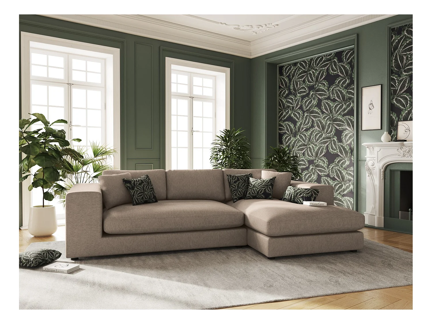 CXL by Christian Lacroix - 5-Sitzer Ecksofa rechts "Tendance" Sitzer aus strukturiertem Stoff hellbraun - 282x174x72cm