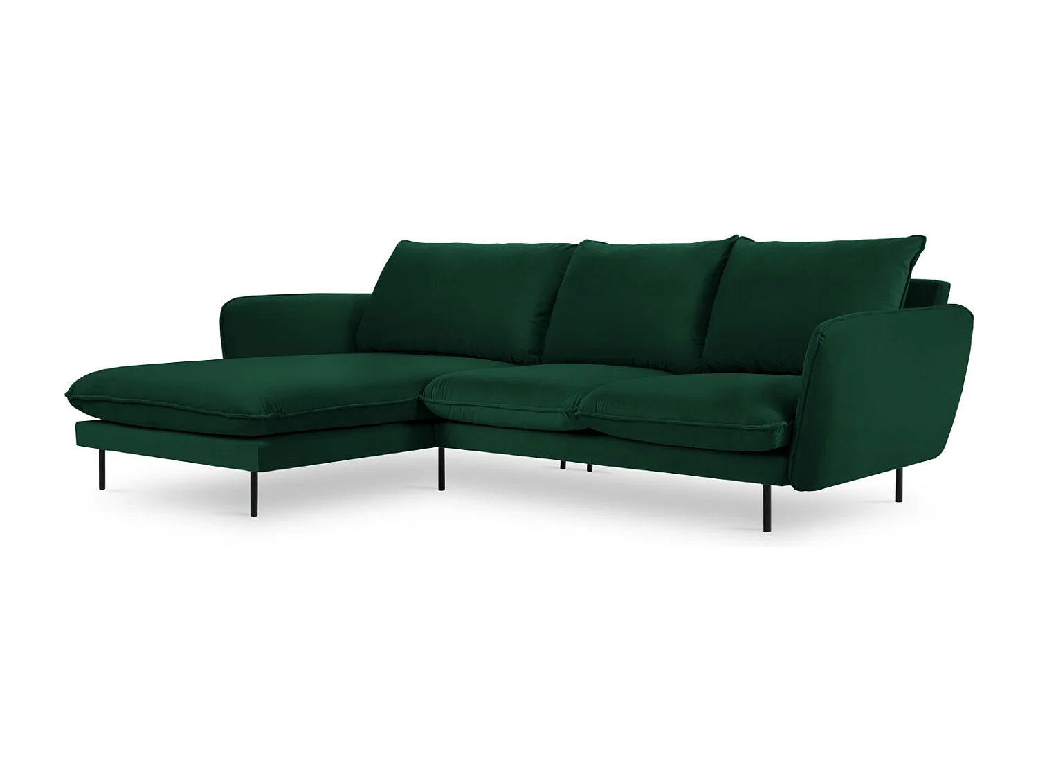 Cosmopolitan Design - 5-Sitzer Ecksofa links "Vienna" aus Samt flaschengrün - 255x170x95cm