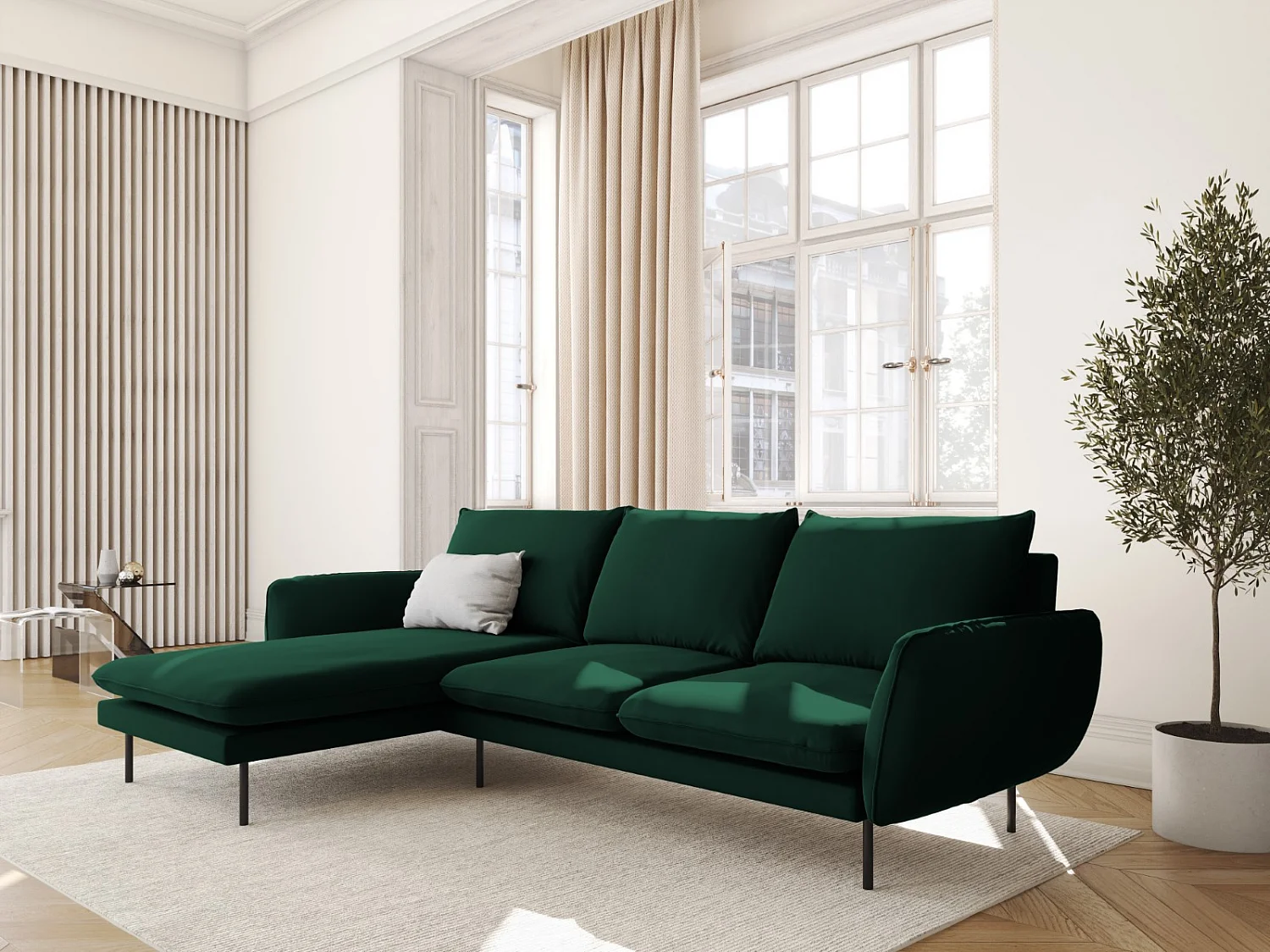 Cosmopolitan Design - 5-Sitzer Ecksofa links "Vienna" aus Samt flaschengrün - 255x170x95cm