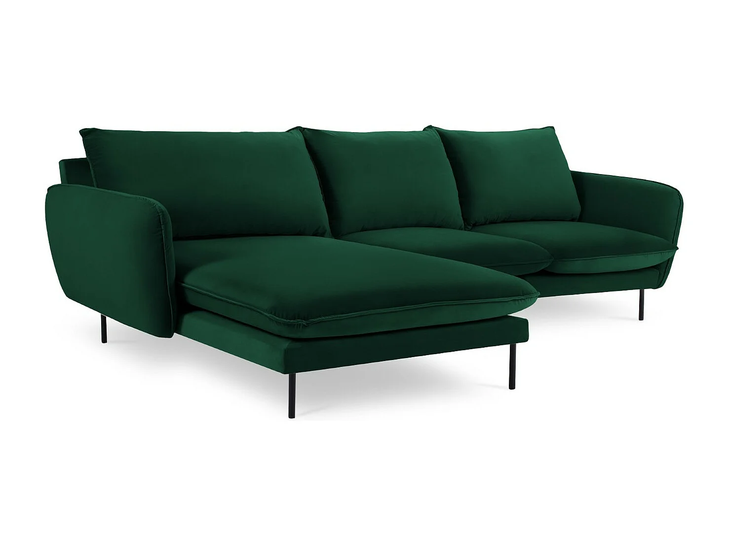 Cosmopolitan Design - 5-Sitzer Ecksofa links "Vienna" aus Samt flaschengrün - 255x170x95cm