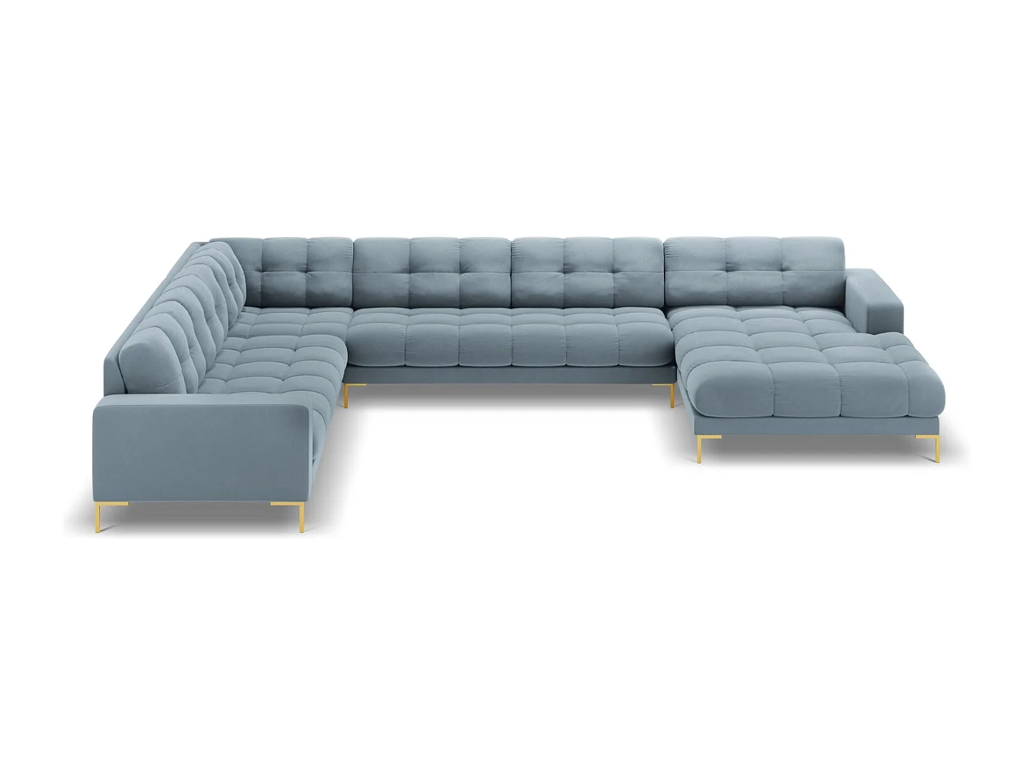 Cosmopolitan Design - Sofá de canto panorâmico à esquerda "Bali" 7 lugares em veludo azul claro - 327x256x75cm