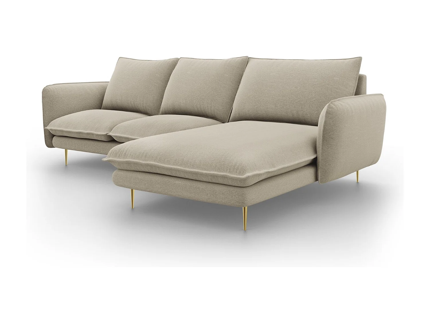 Cosmopolitan Design - Divano angolare destro "Vienna" 5 posti in tessuto strutturato beige - 255x170x95cm