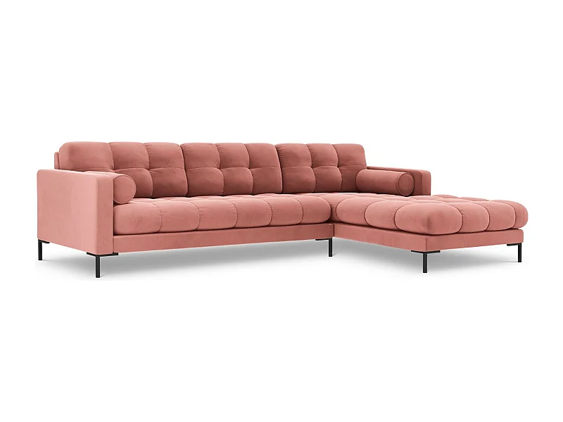 Cosmopolitan Design - Canapé d'angle droit "Bali" 5 places en velours rose - 293x185x75cm
