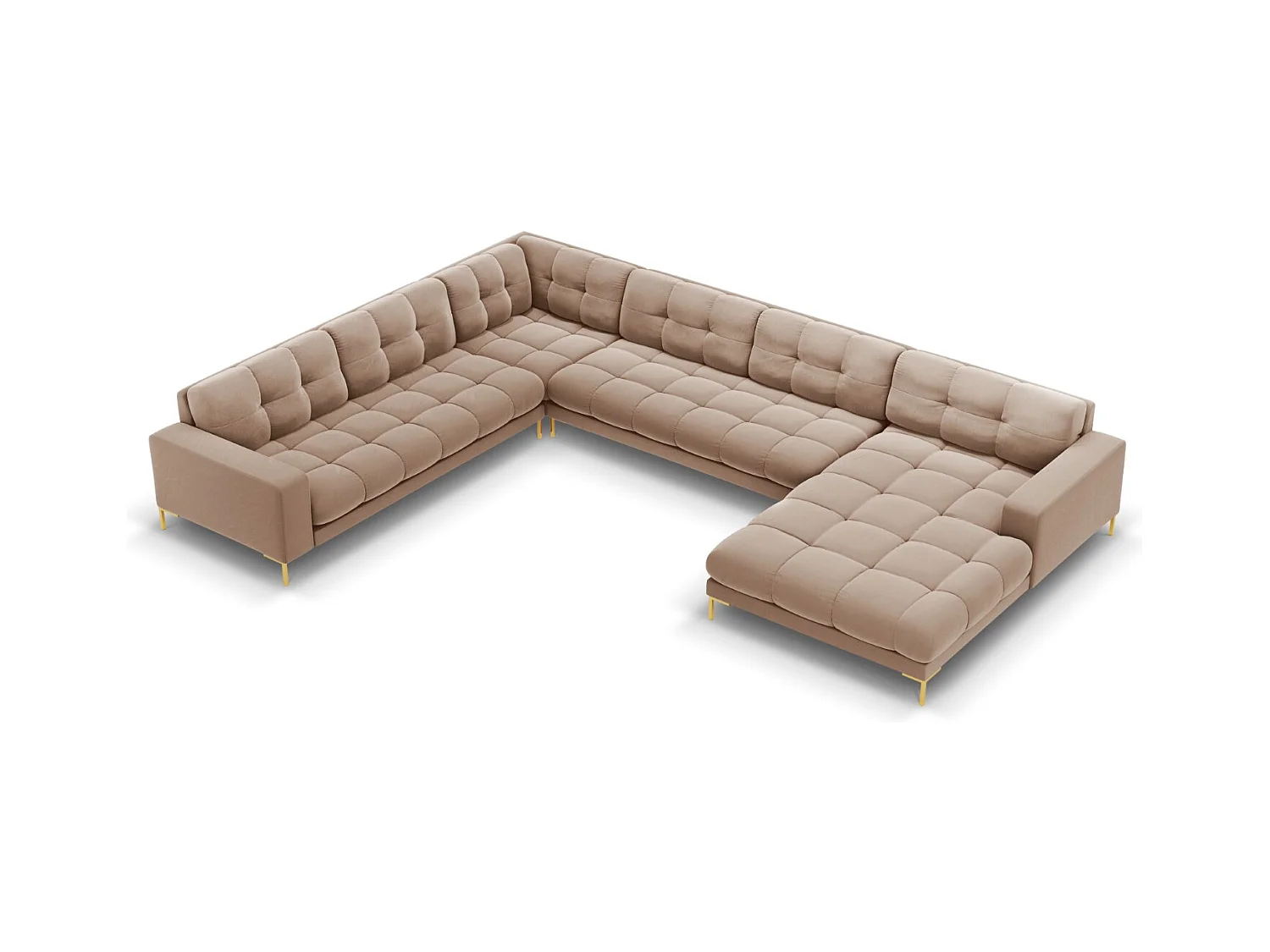 Cosmopolitan Design - Panoramische hoekbank links "Bali" 7 zitplaatsen, Flueel, Beige - 327x256x75cm