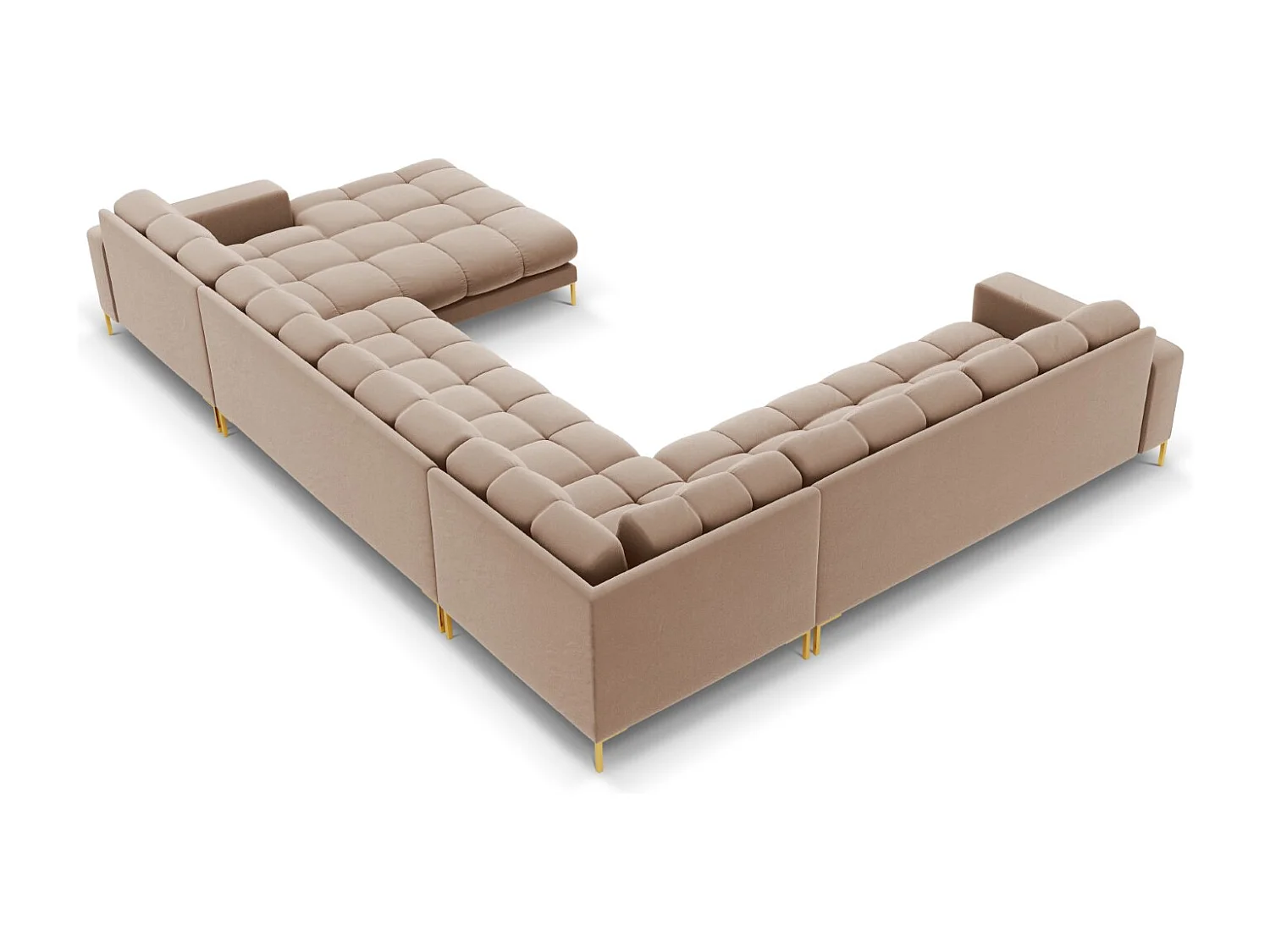 Cosmopolitan Design - Canapé d'angle gauche panoramique "Bali" 7 places en velours beige - 327x256x75cm