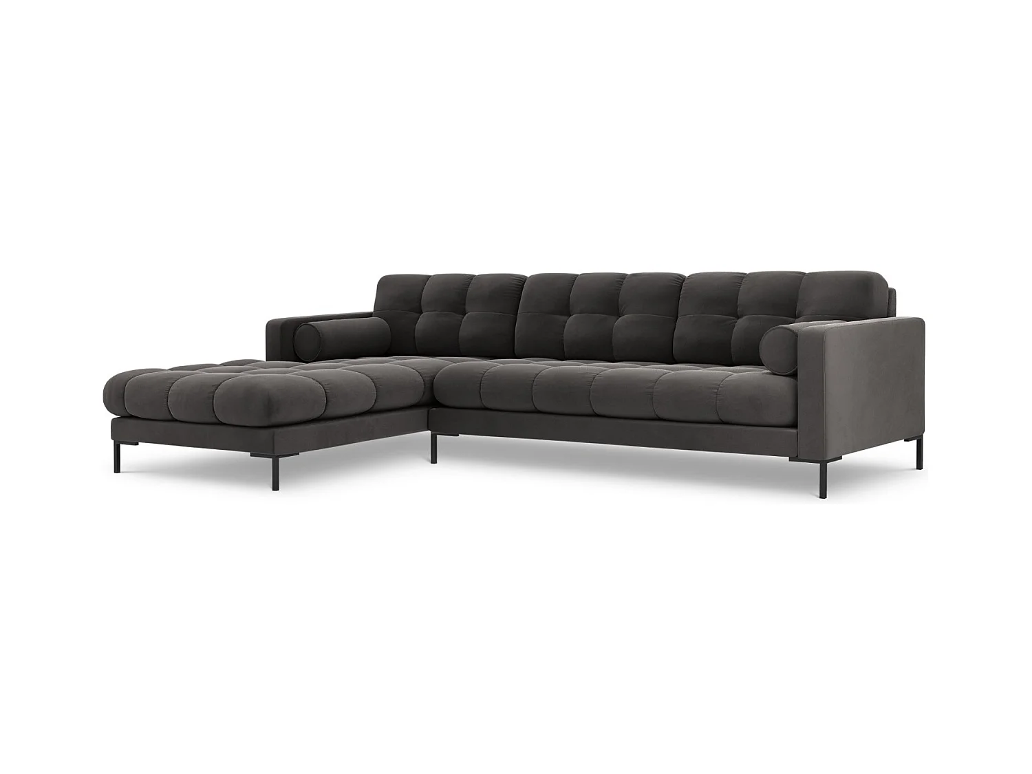 Cosmopolitan Design - Linker hoekbank "Bali" 5 zitplaatsen, Flueel, Donkergrijs - 293x185x75cm