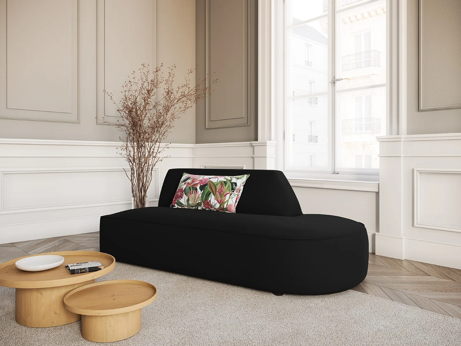 CXL by Christian Lacroix - Sofa modułowa bok prawy, "Charles" 2 miejsca welur, czarny - 181x93x69cm