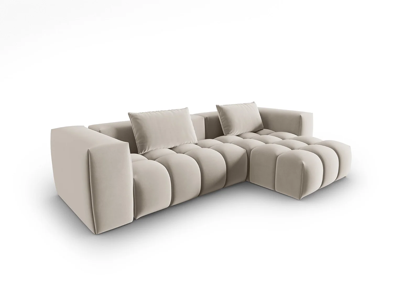 CXL by Christian Lacroix - Sofá modular de canto direito "Lorella" 3 lugares em veludo cru - 260x145x70cm