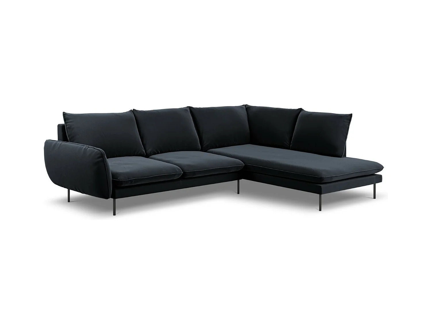 Cosmopolitan Design - Canapé d'angle droit "Vienna" 6 places en velours bleu foncé - 275x185x95cm