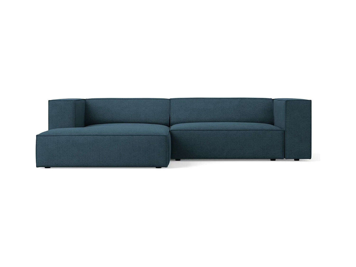Cosmopolitan Design - Linker hoekbank "Arendal" 3 zitplaatsen, Chenille met ribbeleffect, Marineblauw - 224x166x70cm
