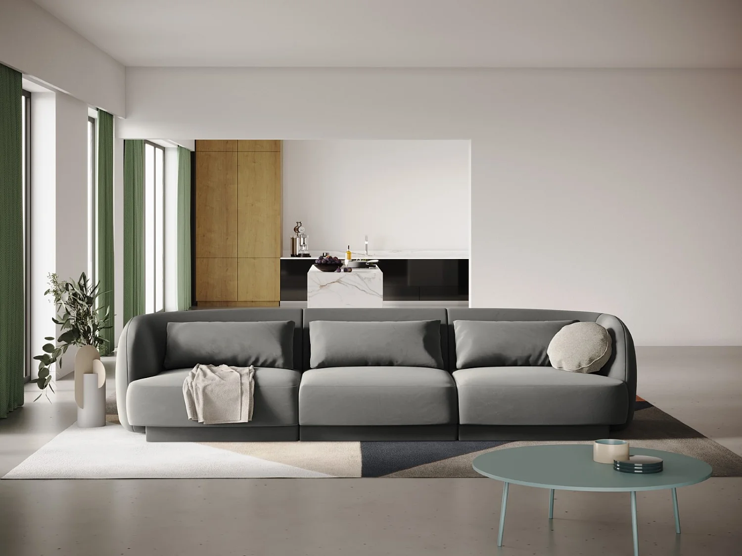 Cosmopolitan Design - Canapé "Tulum" 3 places en velours gris clair - 255x90x70cm