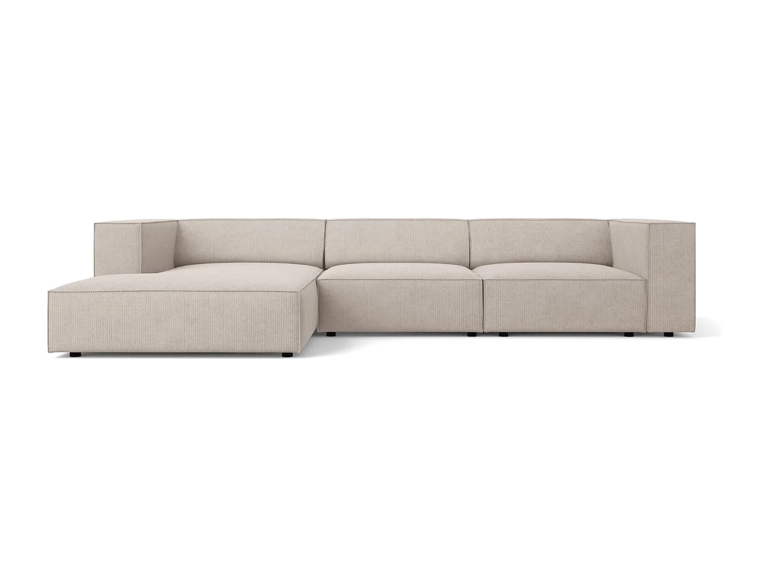 Cosmopolitan Design - 4-Sitzer Ecksofa links "Arendal" aus Chenille-Stoff mit Rippeneffekt dunkelbeige - 284x166x70cm