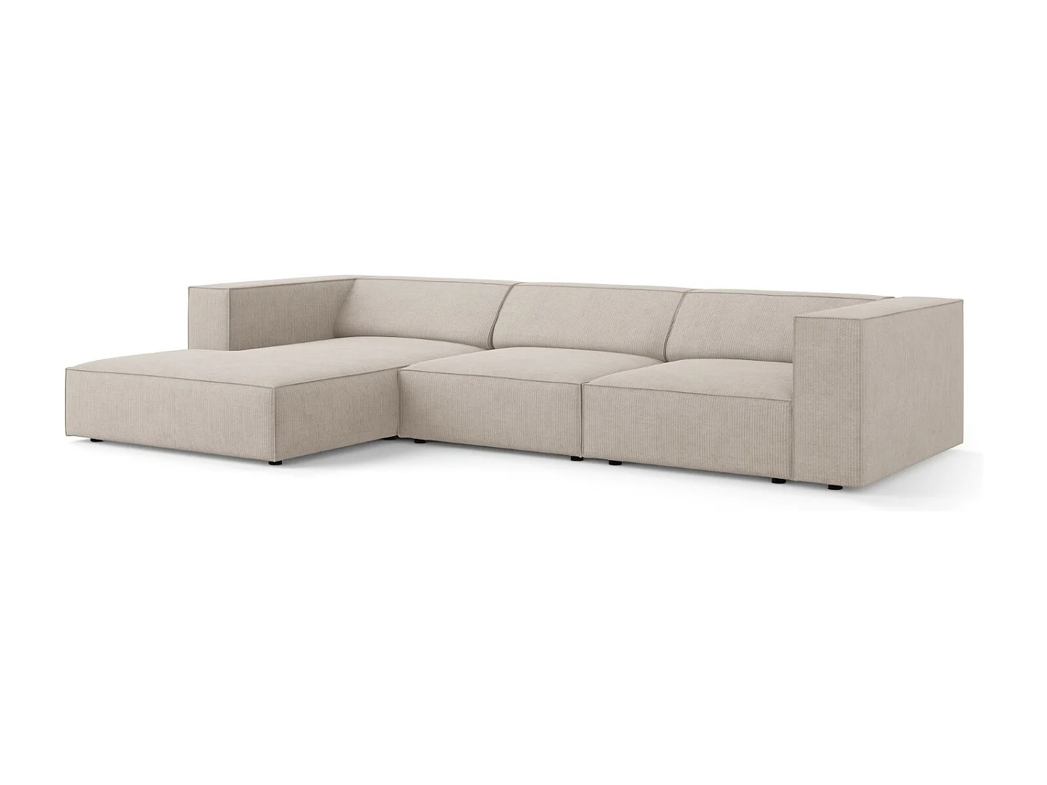 Cosmopolitan Design - 4-Sitzer Ecksofa links "Arendal" aus Chenille-Stoff mit Rippeneffekt dunkelbeige - 284x166x70cm