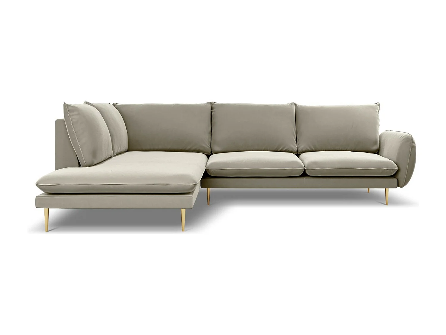 Cosmopolitan Design - Linker hoekbank "Vienna" 6 zitplaatsen, Flueel, Beige - 275x185x95cm