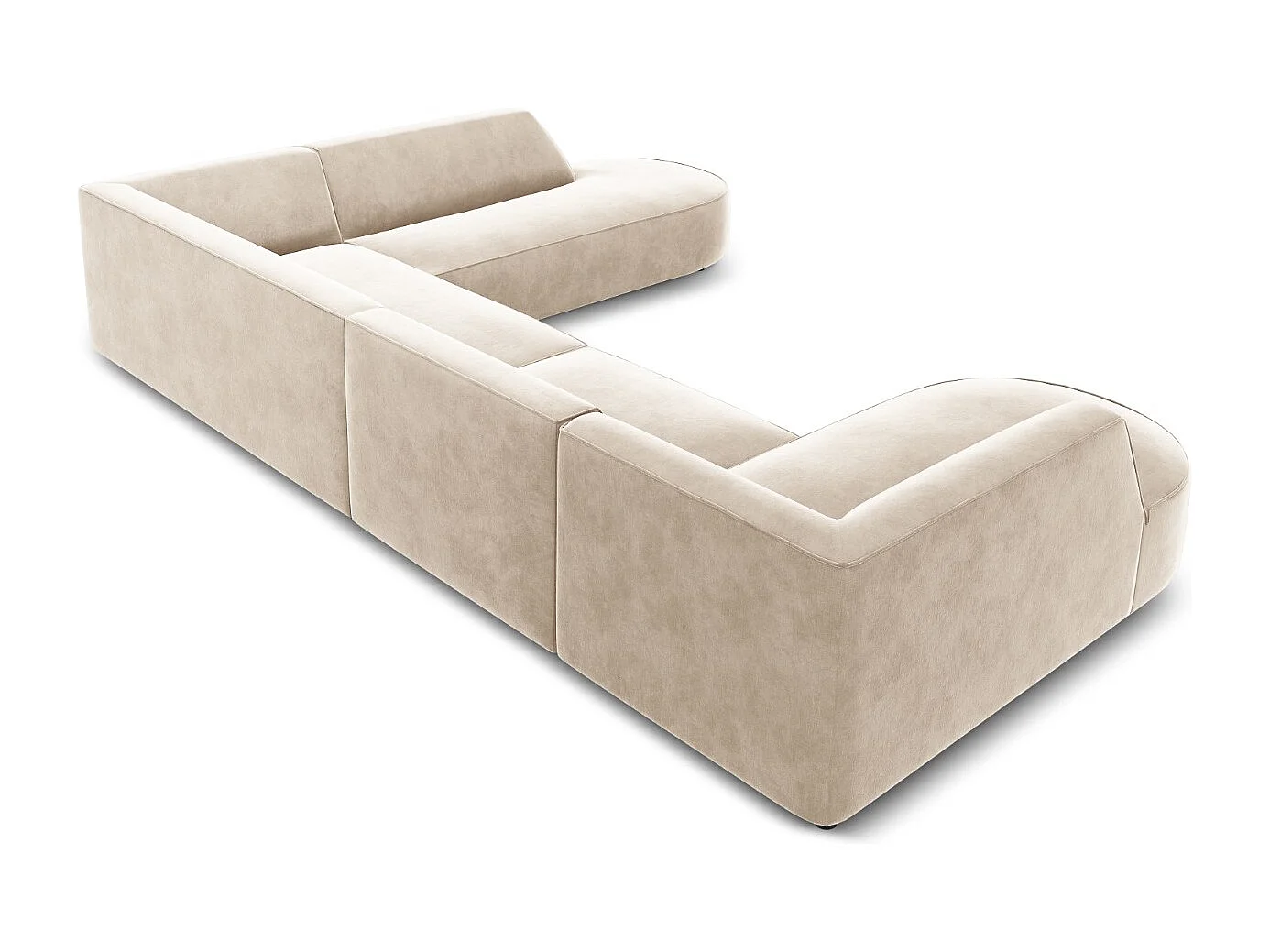 CXL by Christian Lacroix - Divano panoramico destro "Charles" 7 posti in velluto beige chiaro - 366x273x69cm