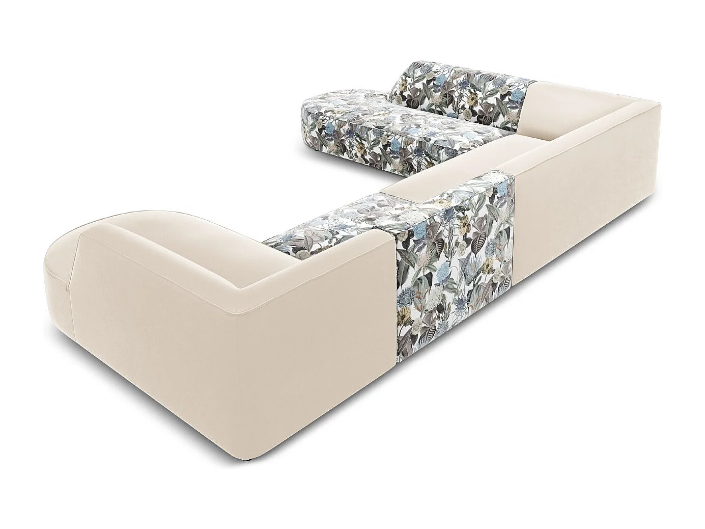 CXL by Christian Lacroix - 7-Sitzer Panoramasofa links "Charles" Sitzer aus Samt blaues gartenmotiv - 366x273x69cm