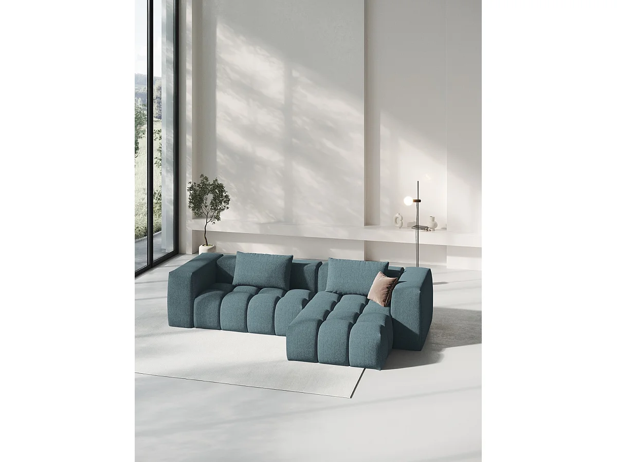 CXL by Christian Lacroix - Sofá modular de canto direito "Lorella" 3 lugares em tecido estrutural azul claro - 260x145x70cm