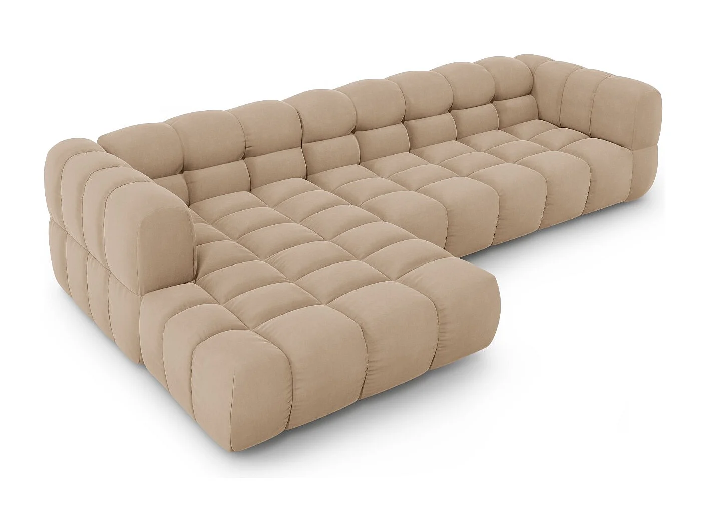 Cosmopolitan Design - Canapé d'angle gauche modulable "Sky" 4 places en velours le sable - 300x162x75cm