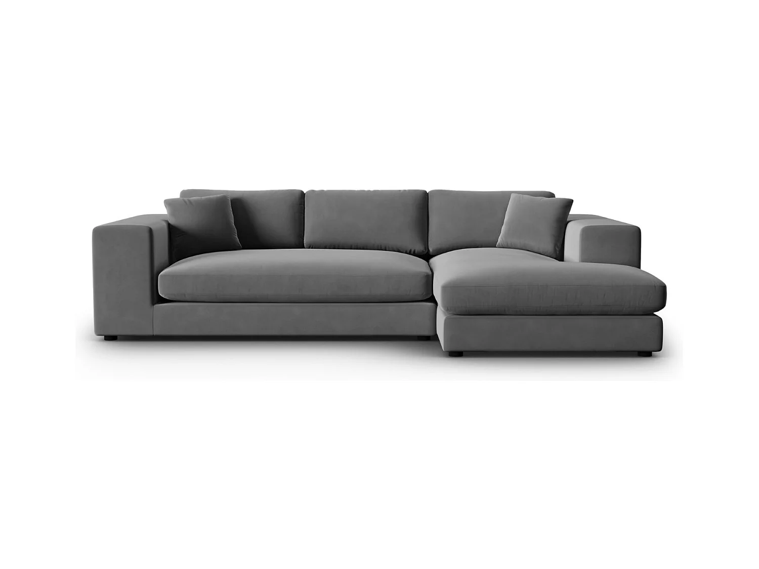 CXL by Christian Lacroix - Canapé d'angle droit "Tendance" 5 places en velours gris - 282x174x72cm