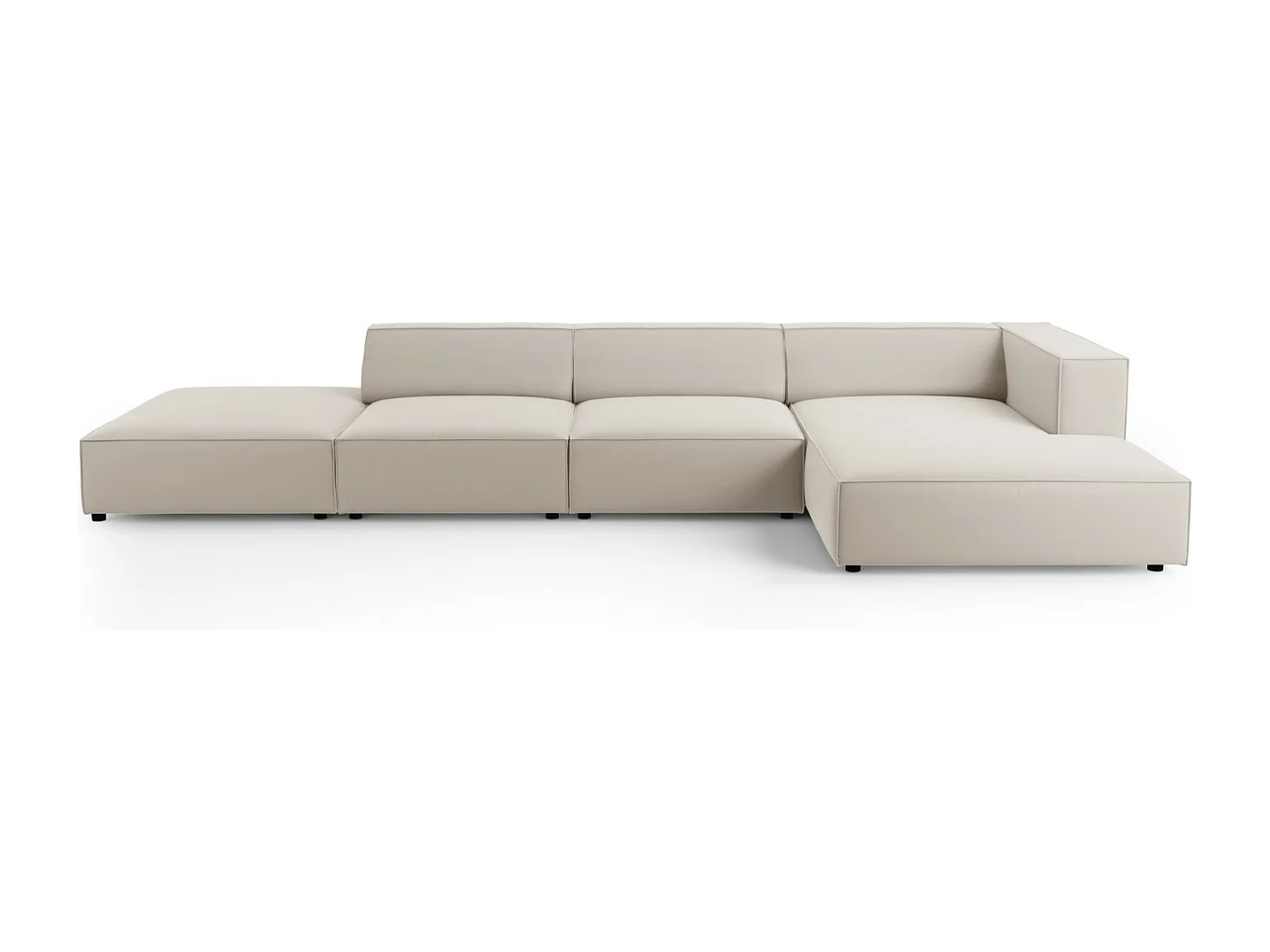 Cosmopolitan Design - Canapé d'angle droit "Arendal" 5 places en velours écru - 341x166x70cm