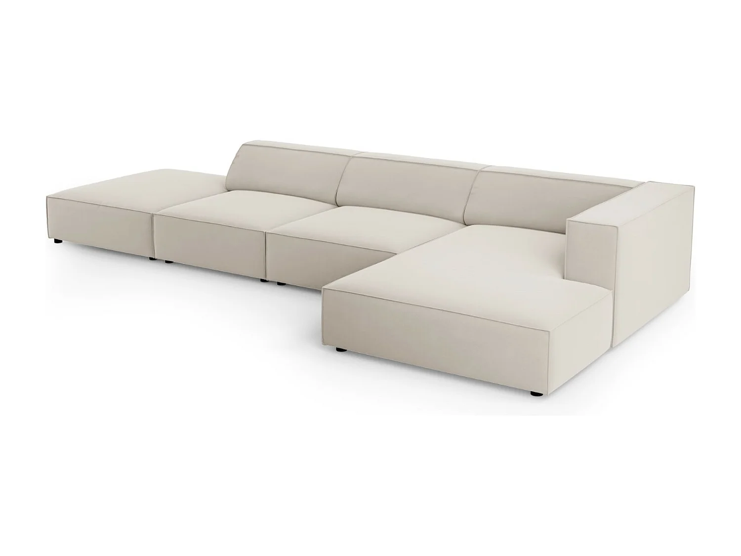 Cosmopolitan Design - Canapé d'angle droit "Arendal" 5 places en velours écru - 341x166x70cm