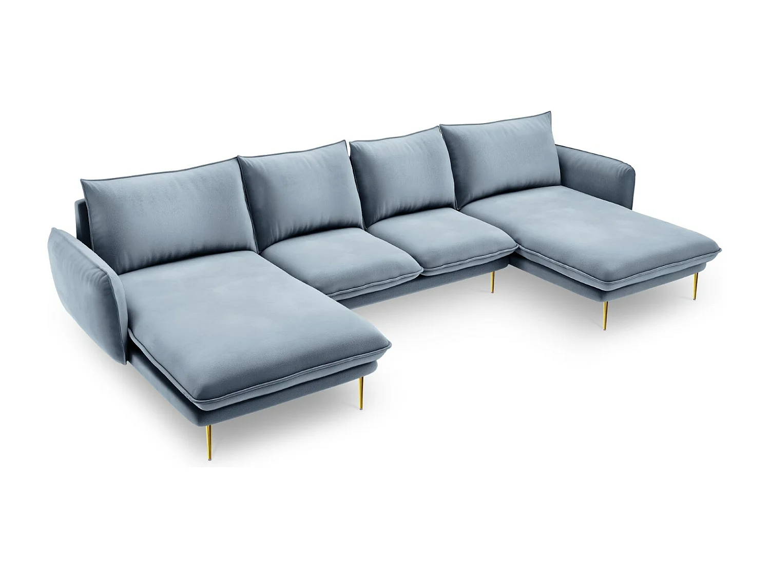 Cosmopolitan Design - Panoramische bank "Vienna" 6 zitplaatsen, Flueel, Blauw - 350x170x95cm