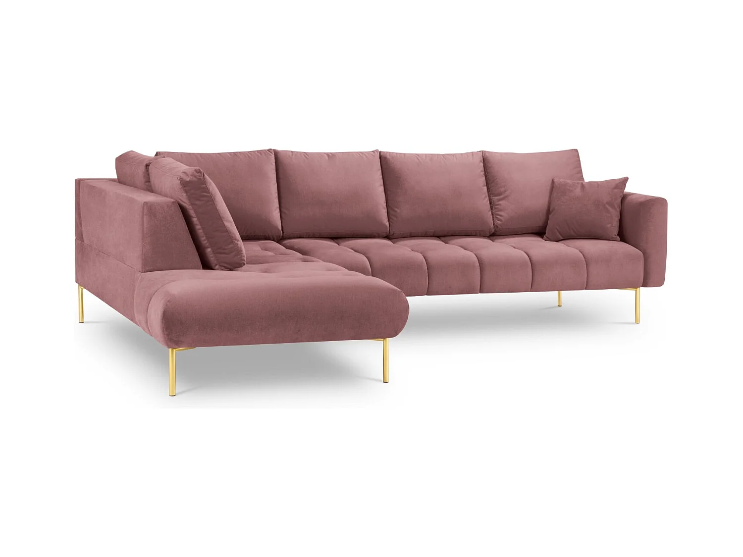 Cosmopolitan Design - 5-Sitzer Ecksofa links "Hastings" aus Samt rosa - 301x216x75cm
