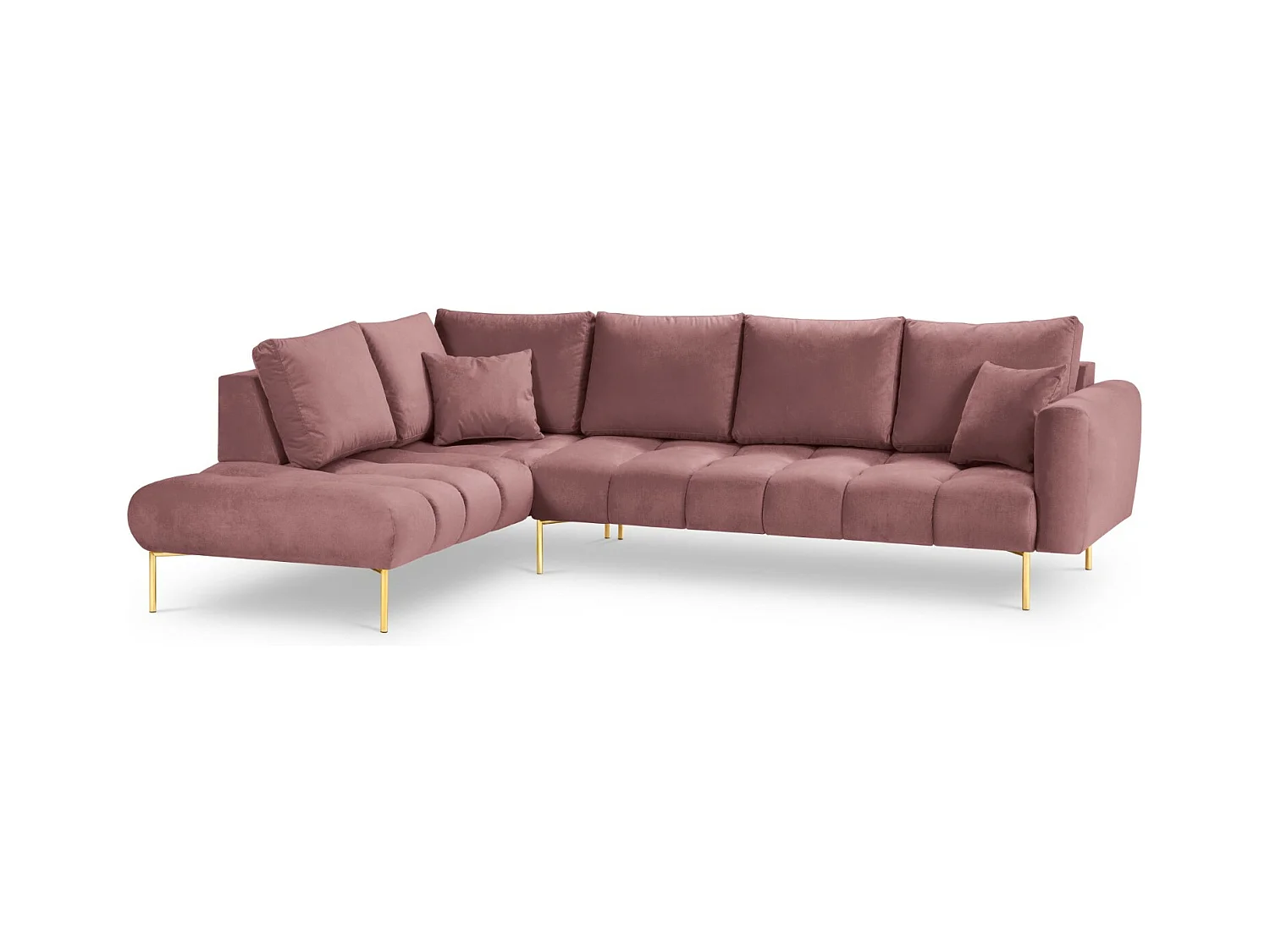 Cosmopolitan Design - Linker hoekbank "Hastings" 5 zitplaatsen, Flueel, Roze - 301x216x75cm