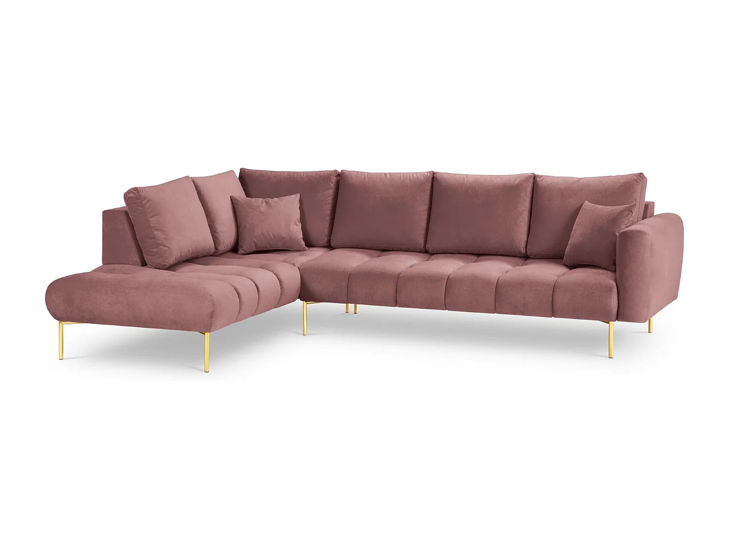 Cosmopolitan Design - Sofá esquinero izquierdo "Hastings" 5 plazas de terciopelo rosa - 301x216x75cm