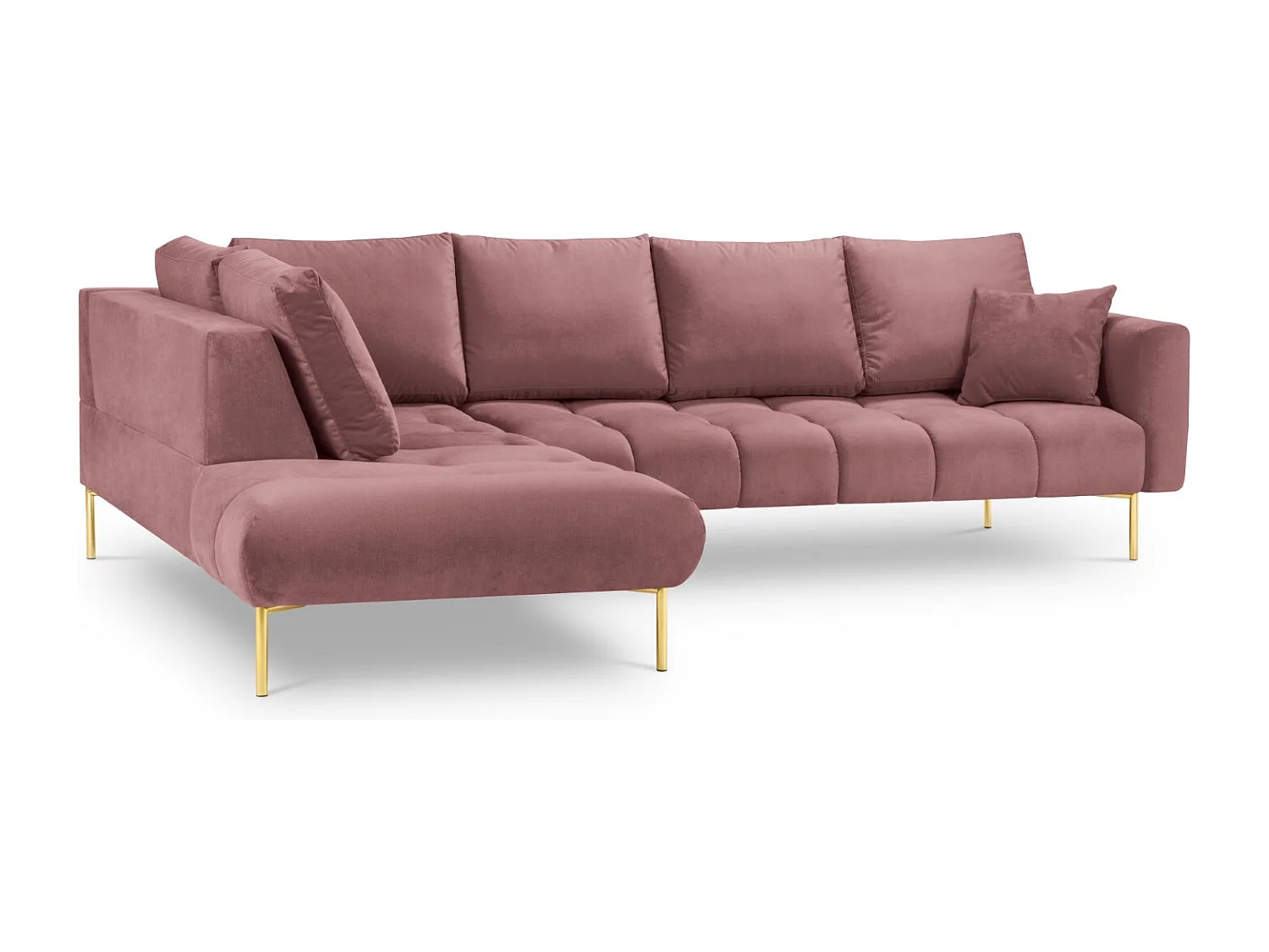 Cosmopolitan Design - Canapé d'angle gauche "Hastings" 5 places en velours rose - 301x216x75cm