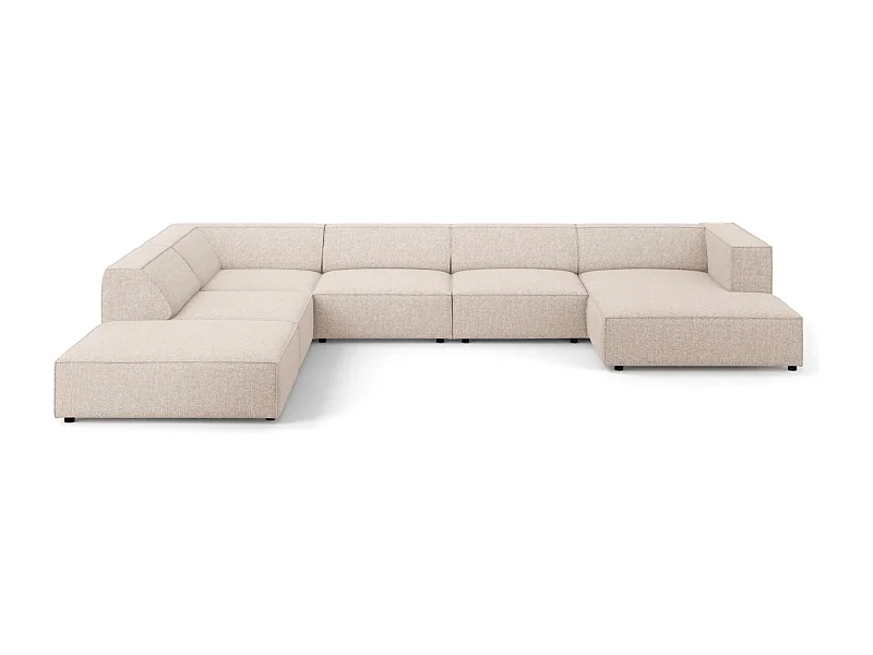 Cosmopolitan Design - Divano panoramico sinistro "Arendal" 7 posti in ciniglia beige - 364x262x70cm