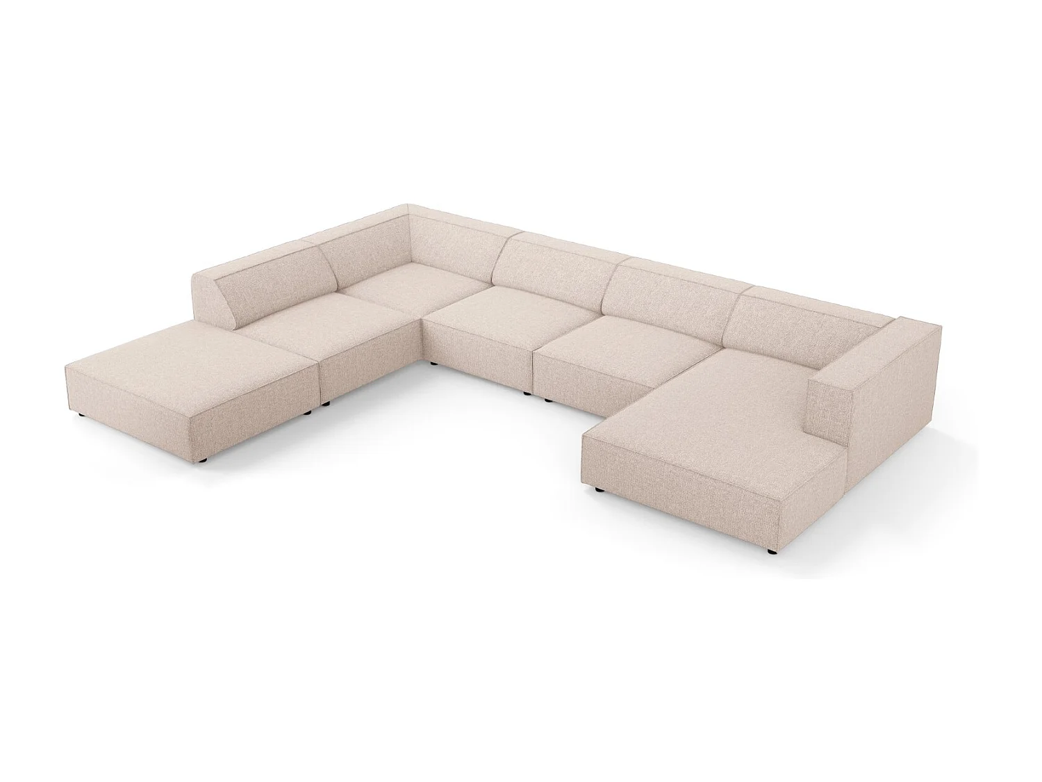 Cosmopolitan Design - Sofá esquinero panorámico izquierdo "Arendal" 7 plazas de tejido chenilla beige - 364x262x70cm