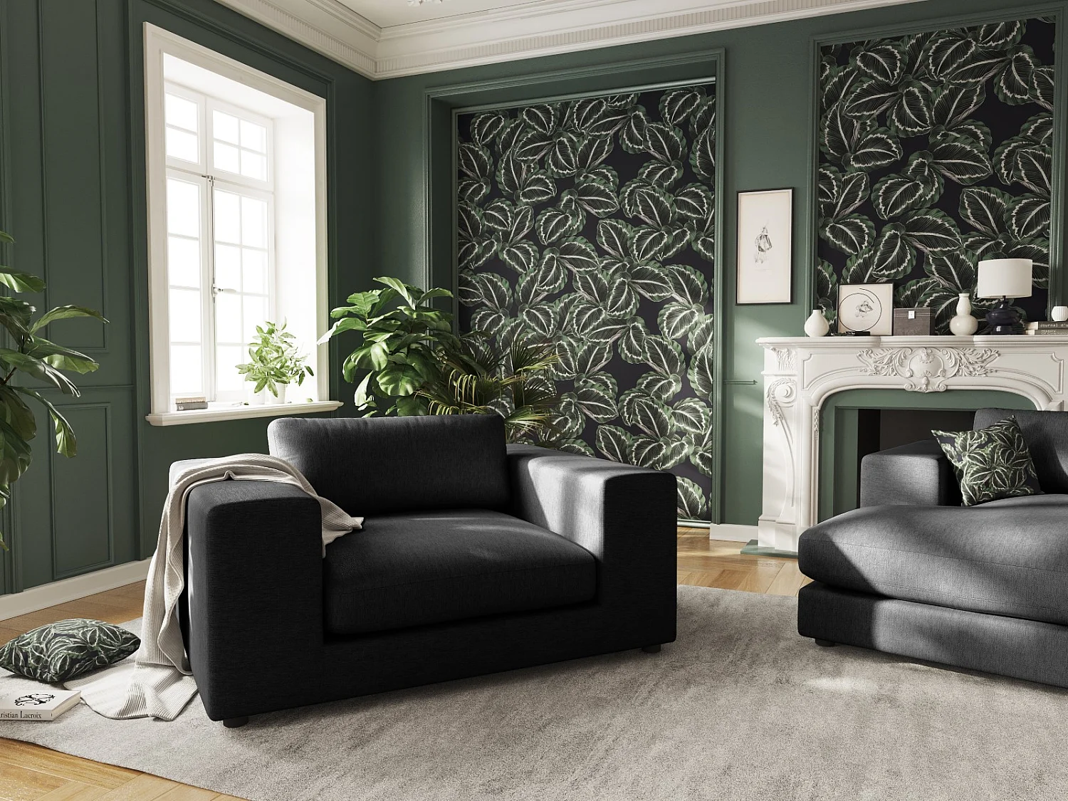 CXL by Christian Lacroix - Sofá "Tendance" 1,5 lugares em tecido estrutural preto - 156x122x72cm