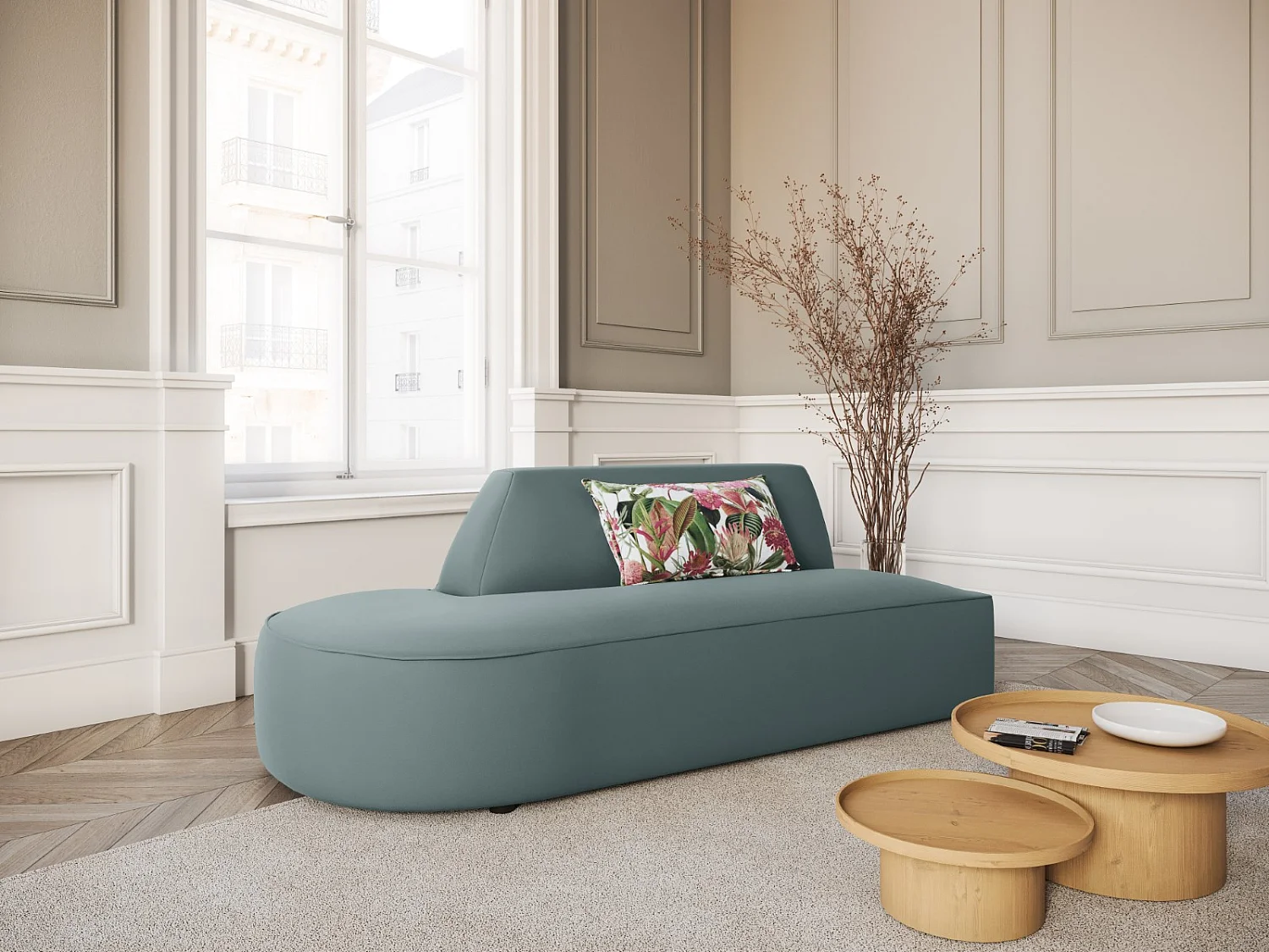 CXL by Christian Lacroix - Sofá modular virado para a esquerda "Charles" 2 lugares em veludo hortelã - 181x93x69cm