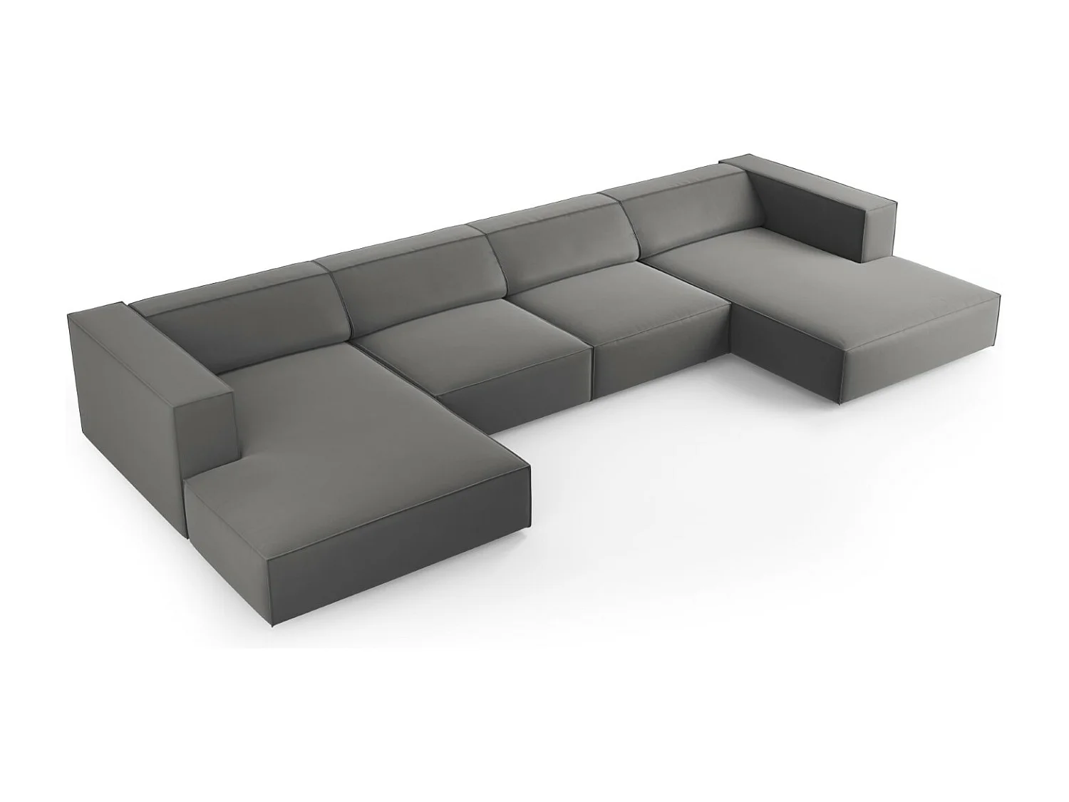 Cosmopolitan Design - Canapé panoramique "Arendal" 6 places en velours ciment - 364x166x70cm