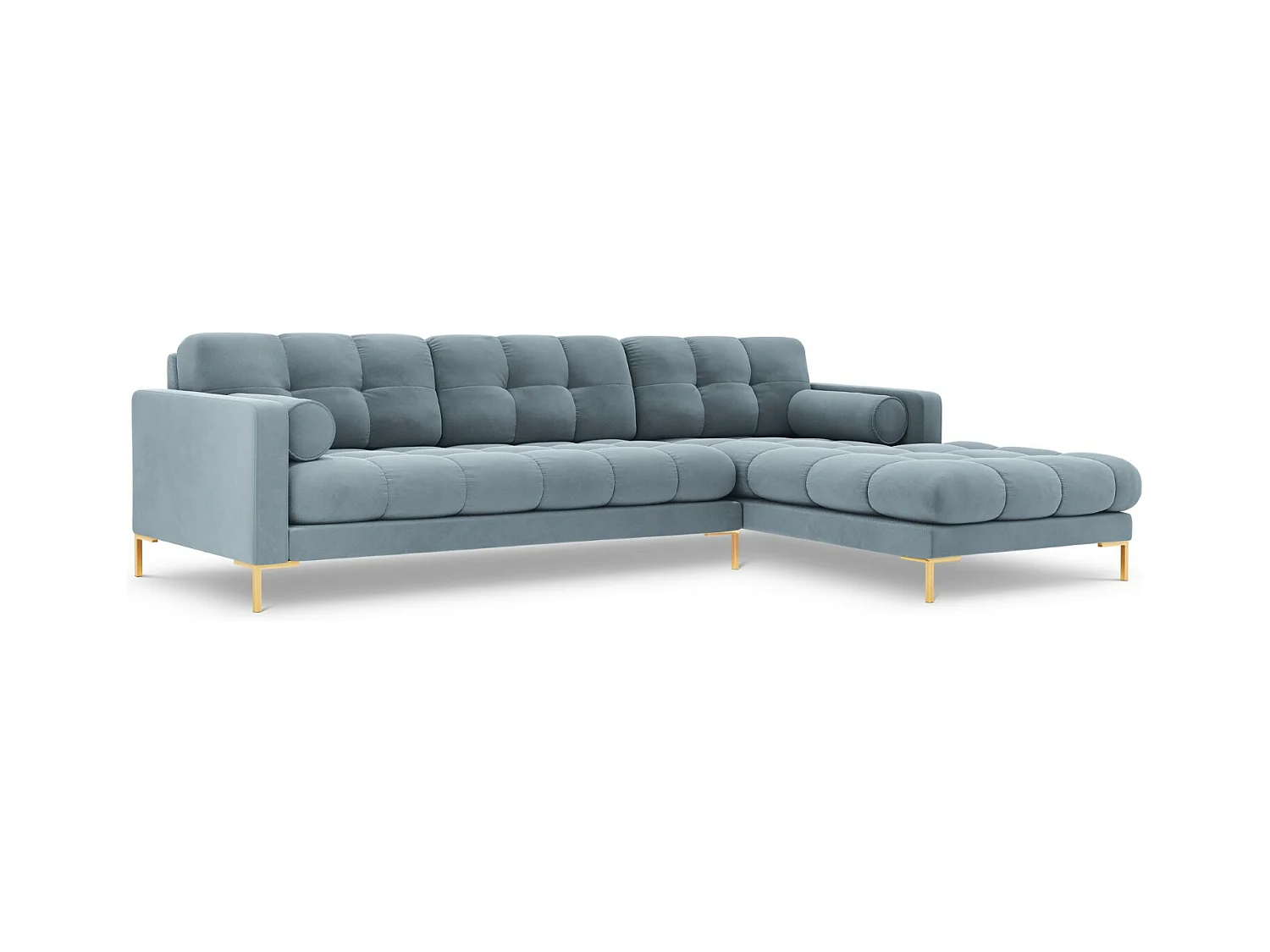 Cosmopolitan Design - Canapé d'angle droit "Bali" 5 places en velours bleu clair - 293x185x75cm