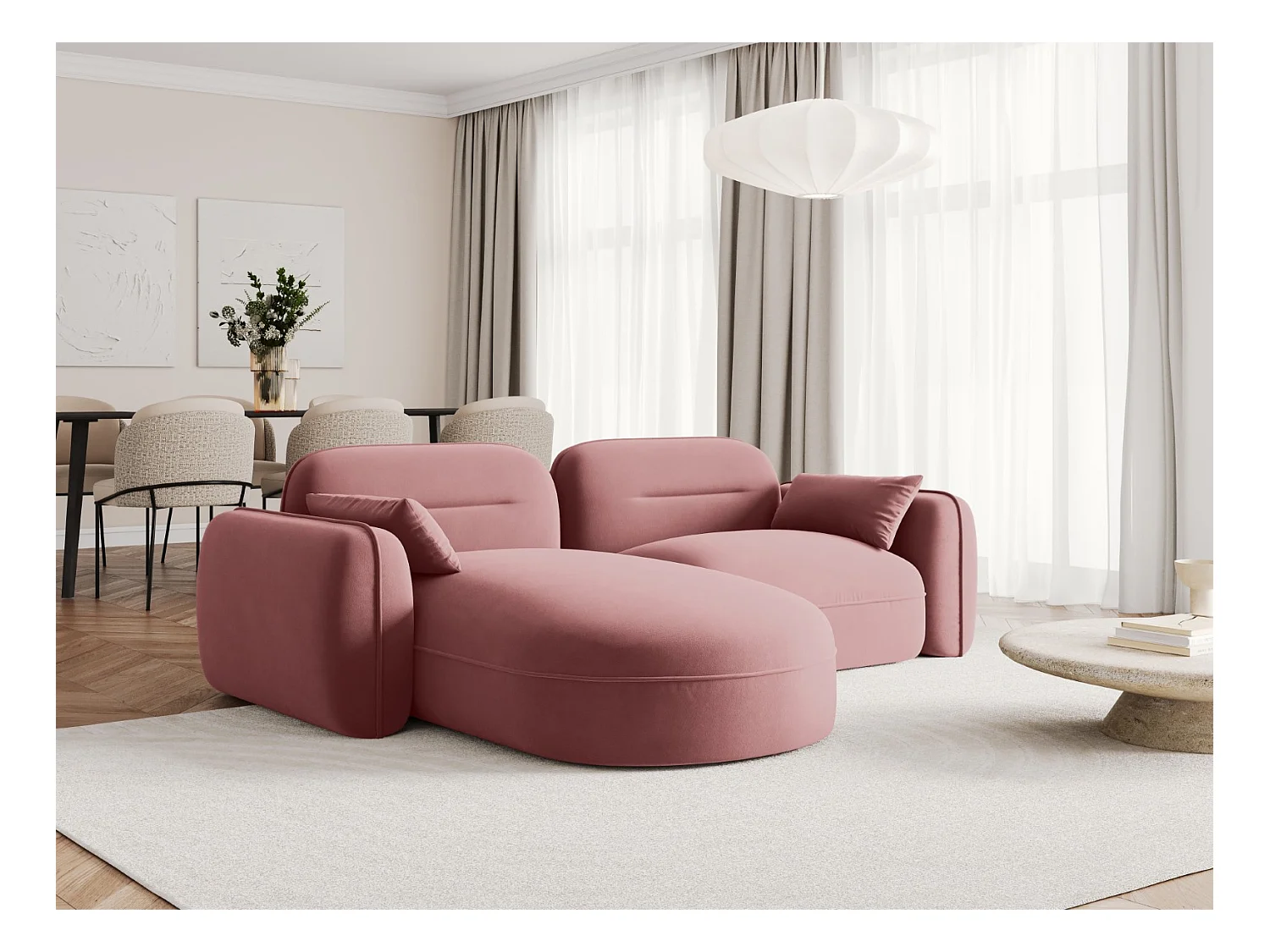 Cosmopolitan Design - Canapé d'angle gauche modulable "Sydney" 3 places en velours saumon - 230x165x70cm