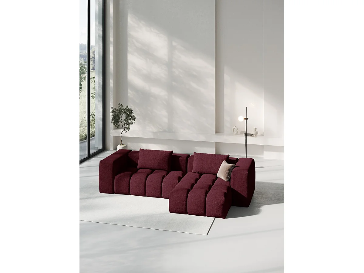 CXL by Christian Lacroix - Divano angolare modulare destro "Lorella" 3 posti in tessuto strutturato bordeaux - 260x145x70cm