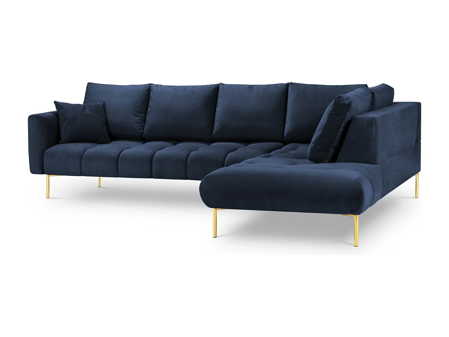 Cosmopolitan Design - Sofá de canto direito "Hastings" 5 lugares em veludo azul real - 301x216x75cm