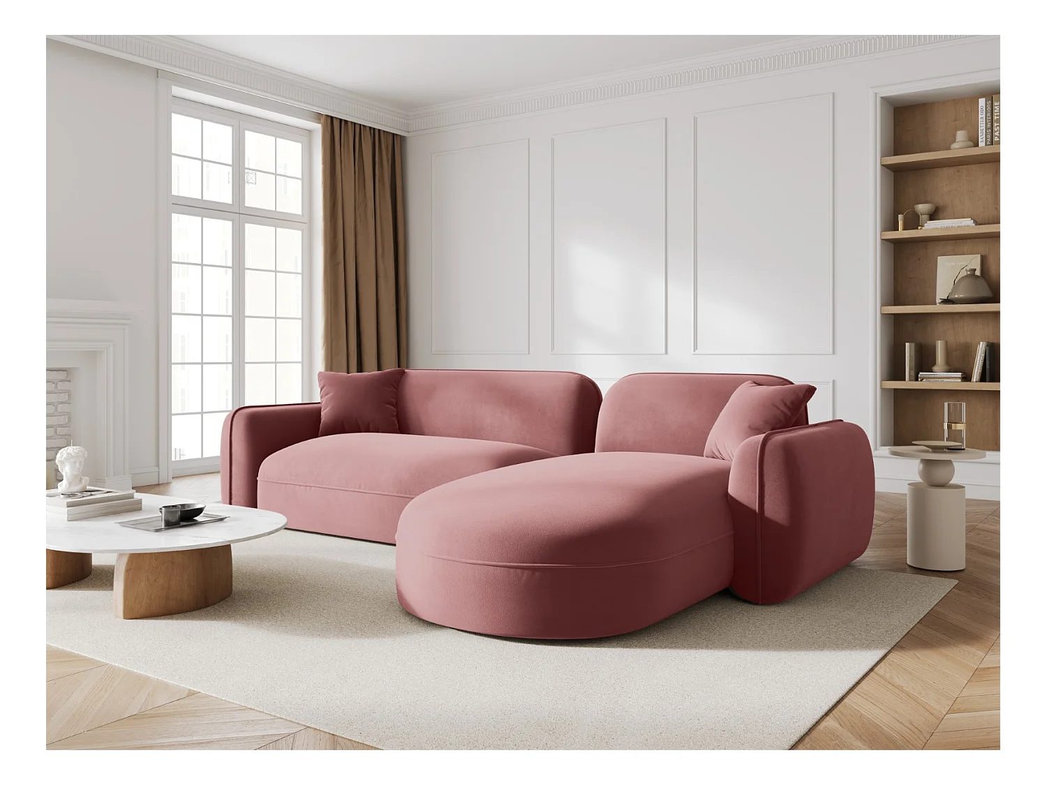 CXL by Christian Lacroix - Canapé d'angle droit modulable "Lucien" 4 places en velours saumon - 275x165x70cm