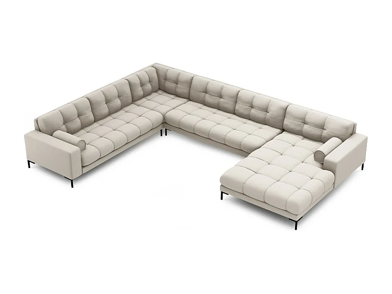Cosmopolitan Design - Divano panoramico sinistro "Bali" 7 posti in tessuto strutturato beige - 327x256x75cm