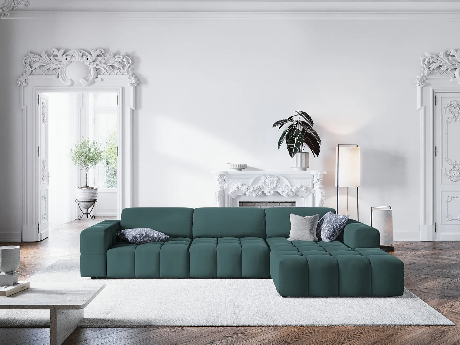 CXL by Christian Lacroix - Rechter hoekbank "Luc" 4 zitplaatsen, Flueel, Olie - 284x166x70cm