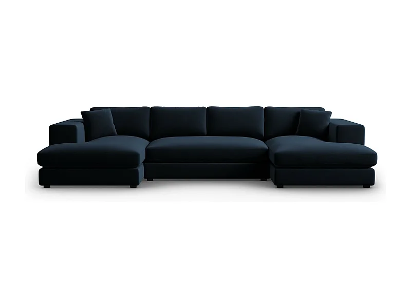 CXL by Christian Lacroix - Canapé panoramique "Tendance" 5 places en velours bleu foncé - 344x170x72cm