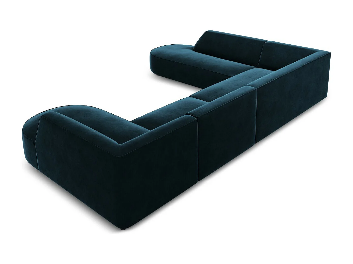 CXL by Christian Lacroix - Sofá de canto panorâmico à esquerda "Charles" 7 lugares em veludo petróleo escuro - 366x273x69cm