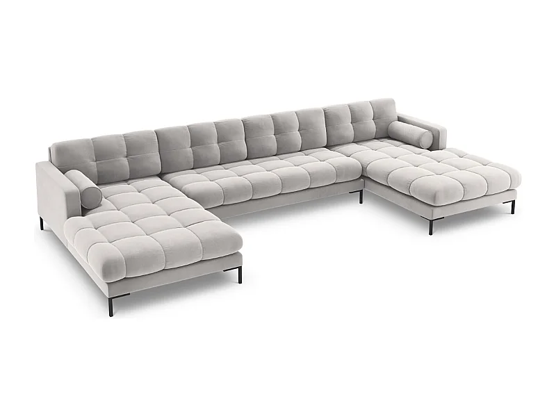 Cosmopolitan Design - 7-Sitzer Panoramasofa "Bali" aus Samt silber - 383x185x75cm