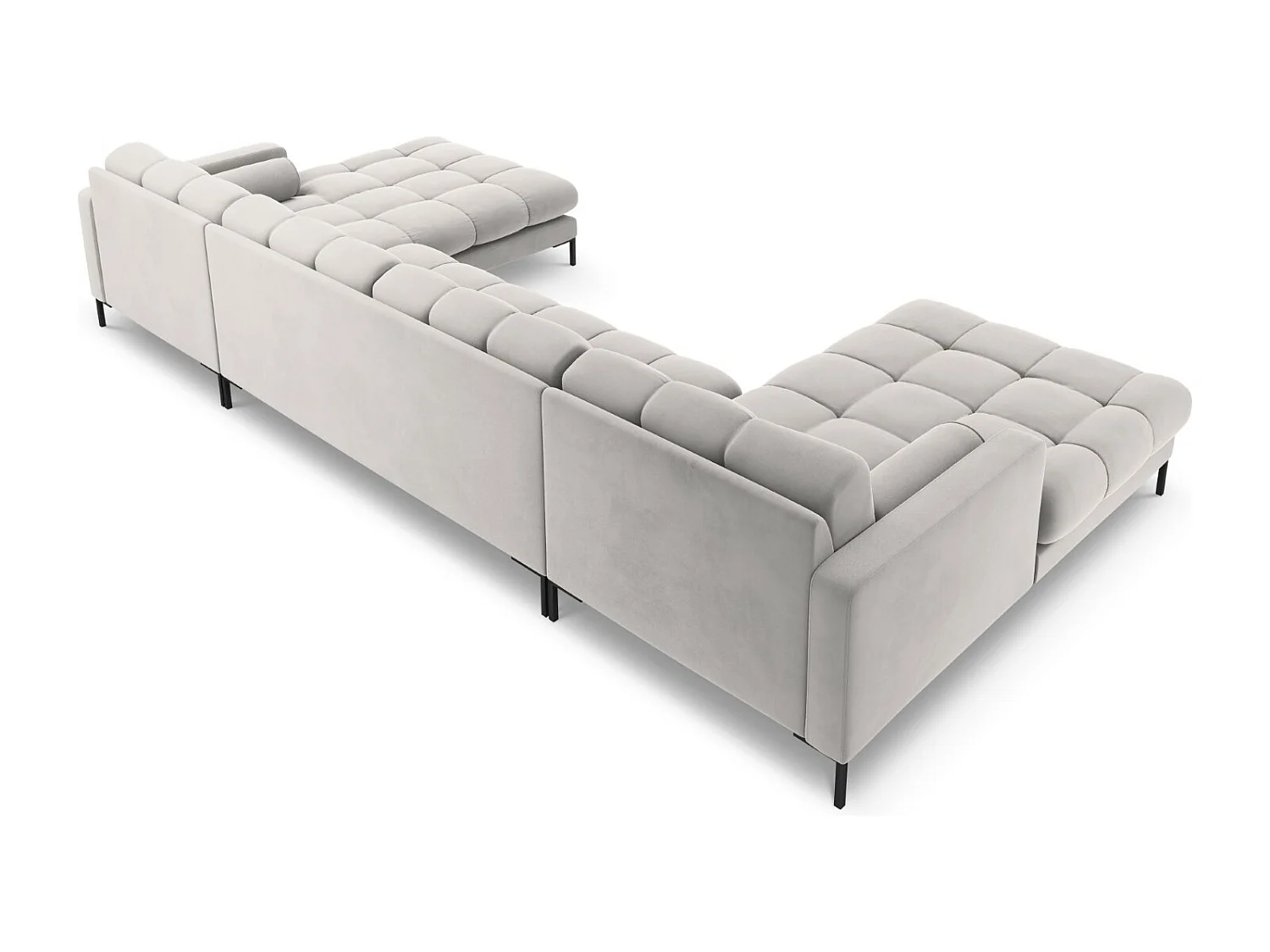 Cosmopolitan Design - Sofá panorâmico "Bali" 7 lugares em veludo prata - 383x185x75cm