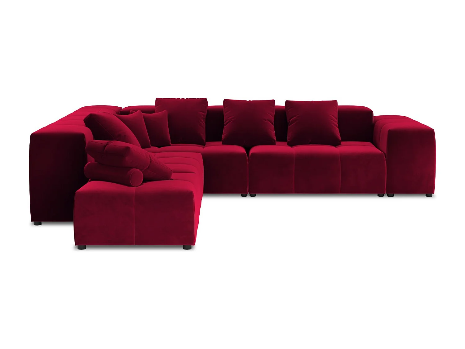 Cosmopolitan Design - Sofá esquinero modular reversible "Rome" 7 plazas de terciopelo rojo - 320x320x75cm