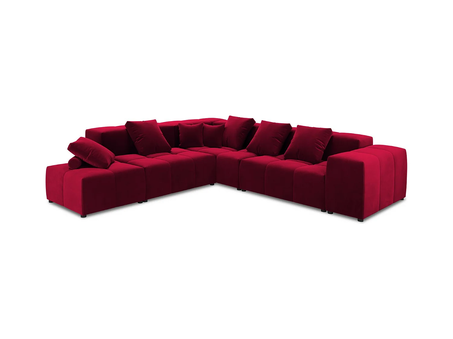 Cosmopolitan Design - Symmetrische modulaire hoekbank "Rome" 7 zitplaatsen, Flueel, Rood - 320x320x75cm