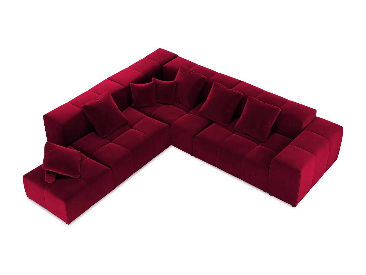 Cosmopolitan Design - Canapé d'angle symétrique modulable "Rome" 7 places en velours rouge - 320x320x75cm